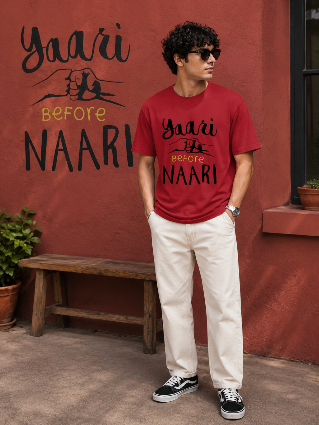 Yaari Before Naari Typography Men Classic Fit T-Shirt