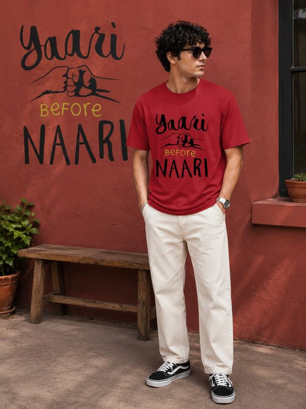 Yaari Before Naari Typography Men Classic Fit T-Shirt