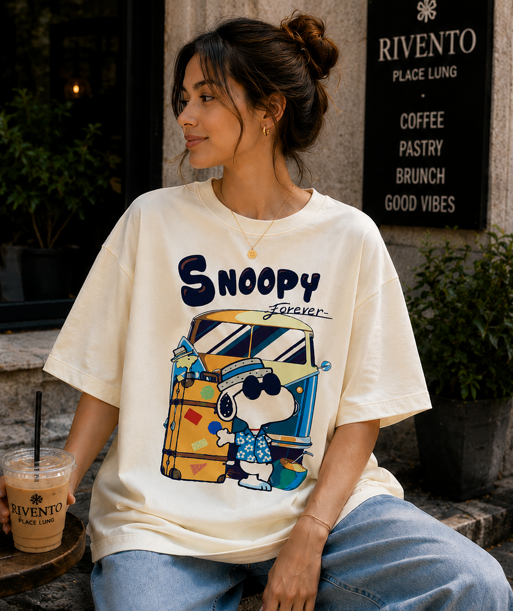 Women Snoopy Forever Travel Graphic Oversized T-Shirt