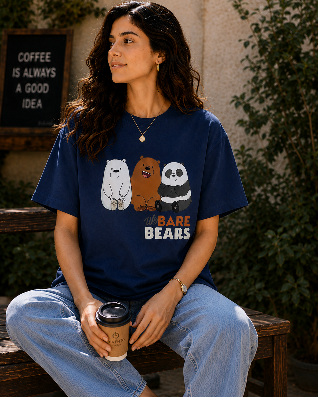 Women We Bare Bears Graphic Oversized T-Shirt