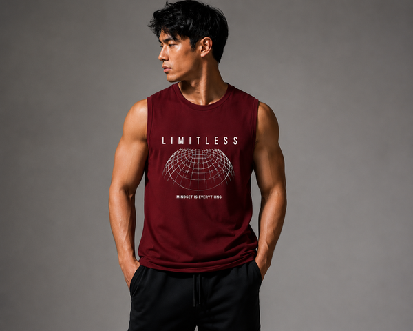 Limitless Maroon Motivational Graphic Tank Top for Men