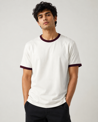 White & Maroon Men's Classic Fit Ringer Solid T-Shirt