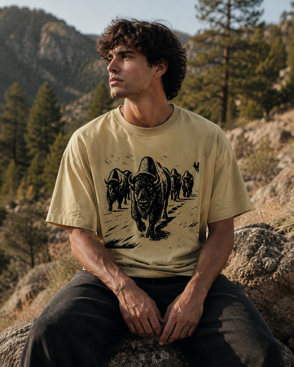 Wild Buffalo Graphic Oversized T-Shirt for Men