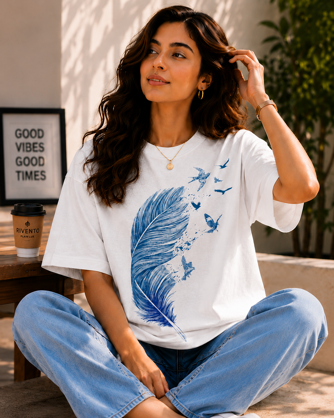 Women Feather of Freedom Oversized T-Shirt