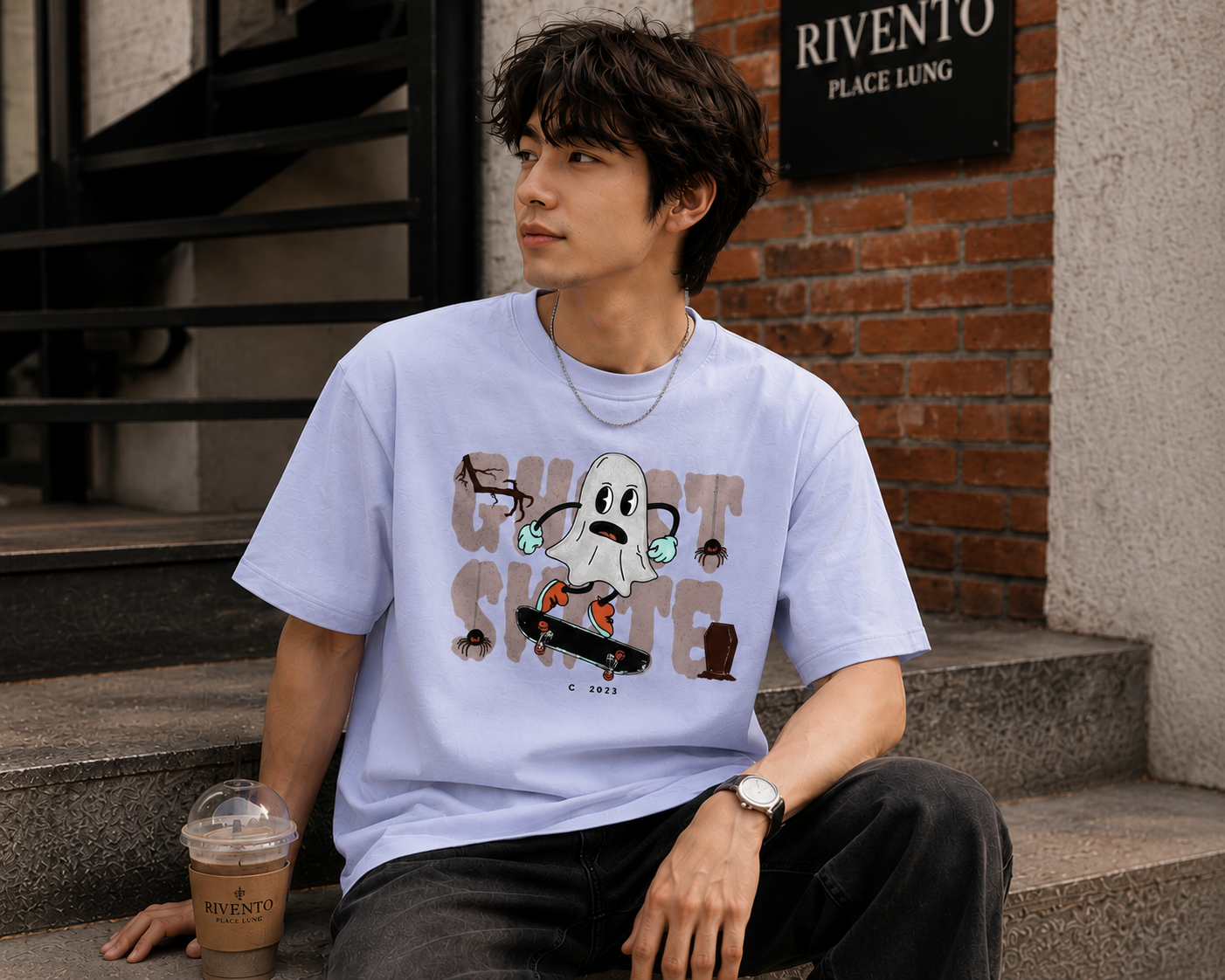 Ghost Grind Oversized Graphic T-Shirt for Men