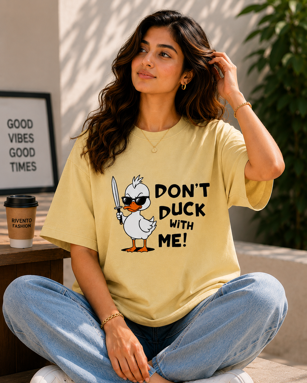 Women Bad Duck Energy Oversized Graphic T-Shirt