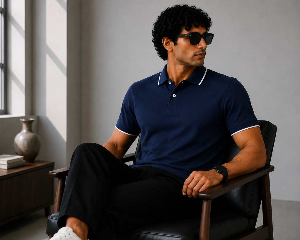 Elite Men Classic Fit Navy Blue Polo T-Shirt