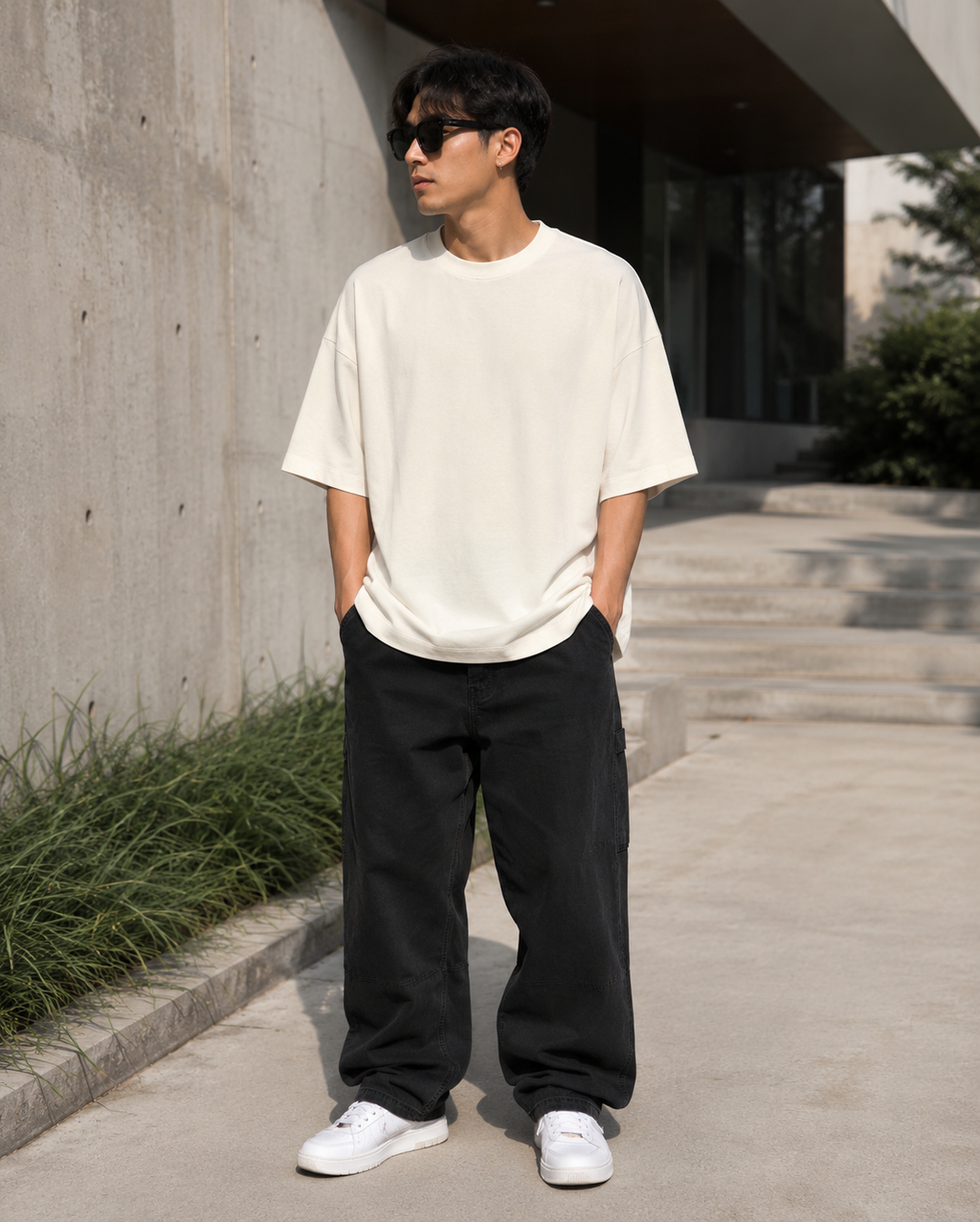 Men's Off White Oversized Drop Shoulder T-Shirt