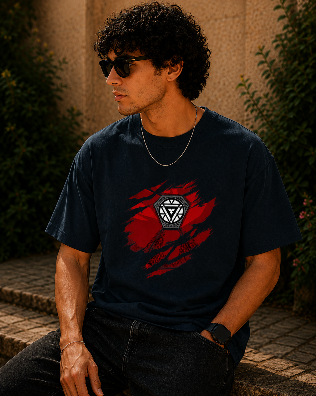 Power Core Oversized Graphic T-Shirt for Men