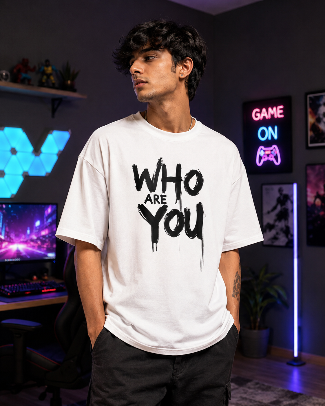 Who Are You Typography Graphic Oversized T-Shirt for Men