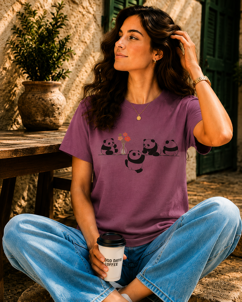 Women Playful Panda Graphic Tee