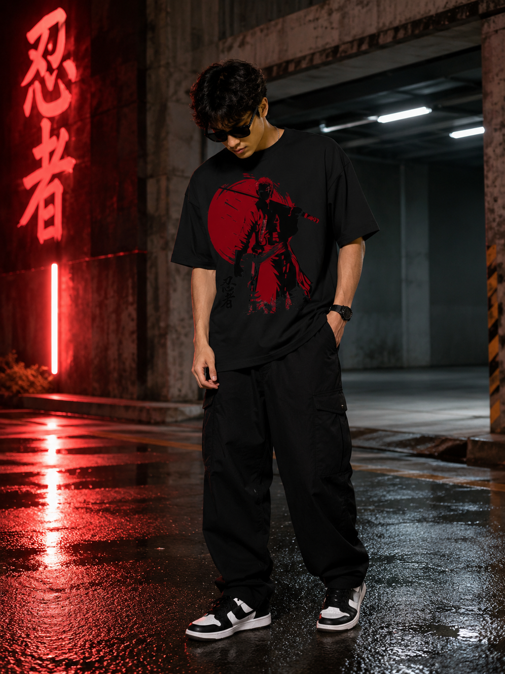 Samurai Shadow Graphic Oversized T-Shirt for Men
