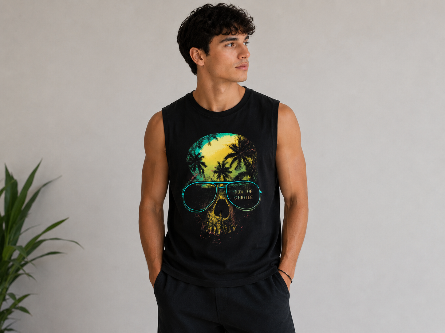 Palm Skull Black Tank Top