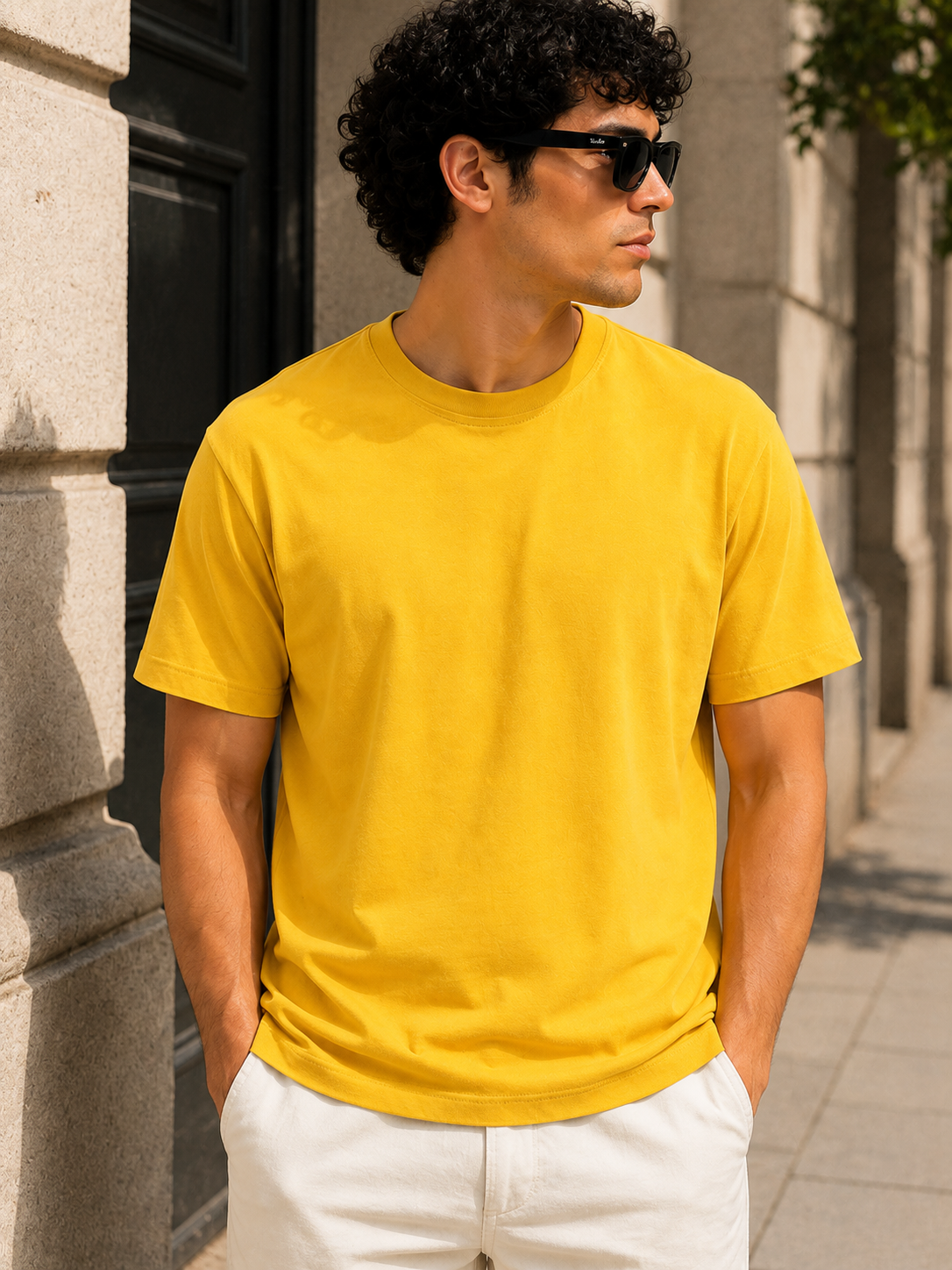 Men's Signature Classic Yellow Classic Fit Cotton Solid T-Shirt