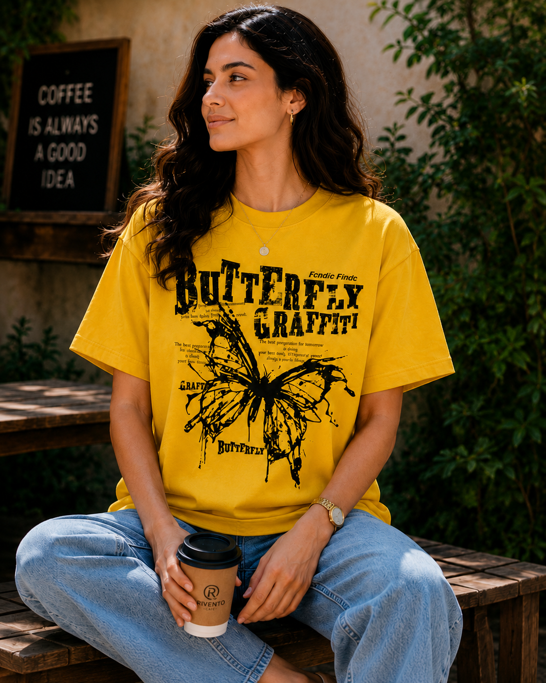 Butterfly Graffiti Graphic Women T-Shirt