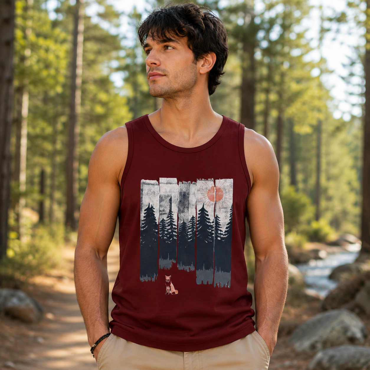 Forest Horizon Maroon Tank Top