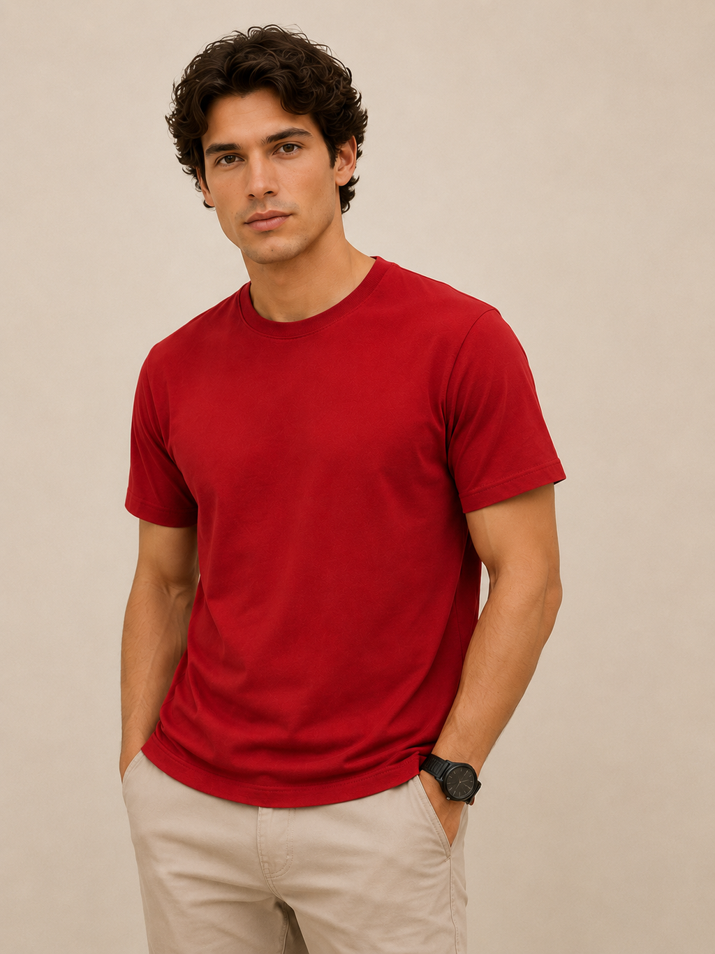 Softcore Men's Premium Red Classic Fit Solid T-Shirt
