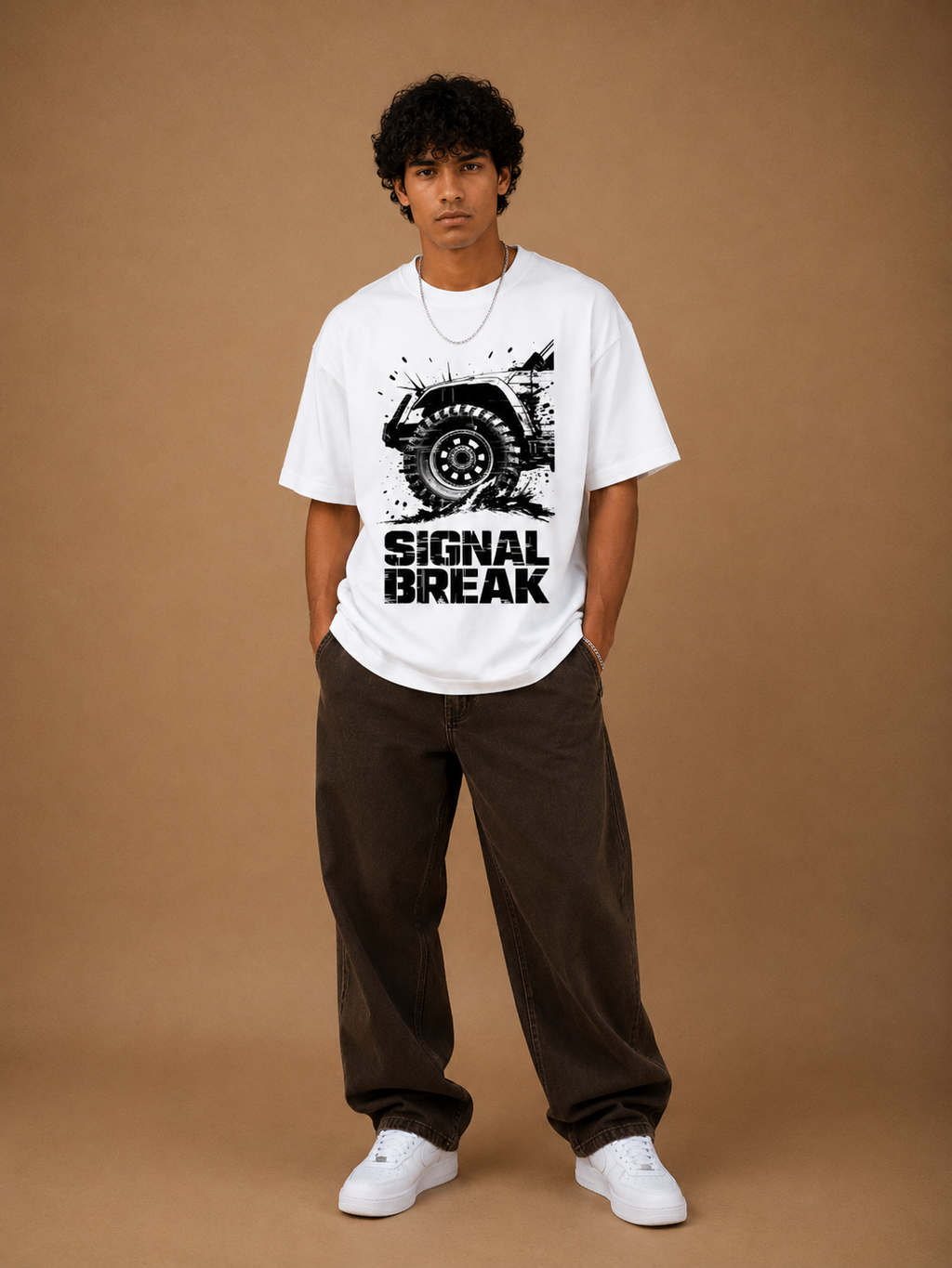 Signal Break Off-Road Graphic Oversized T-Shirt for Men
