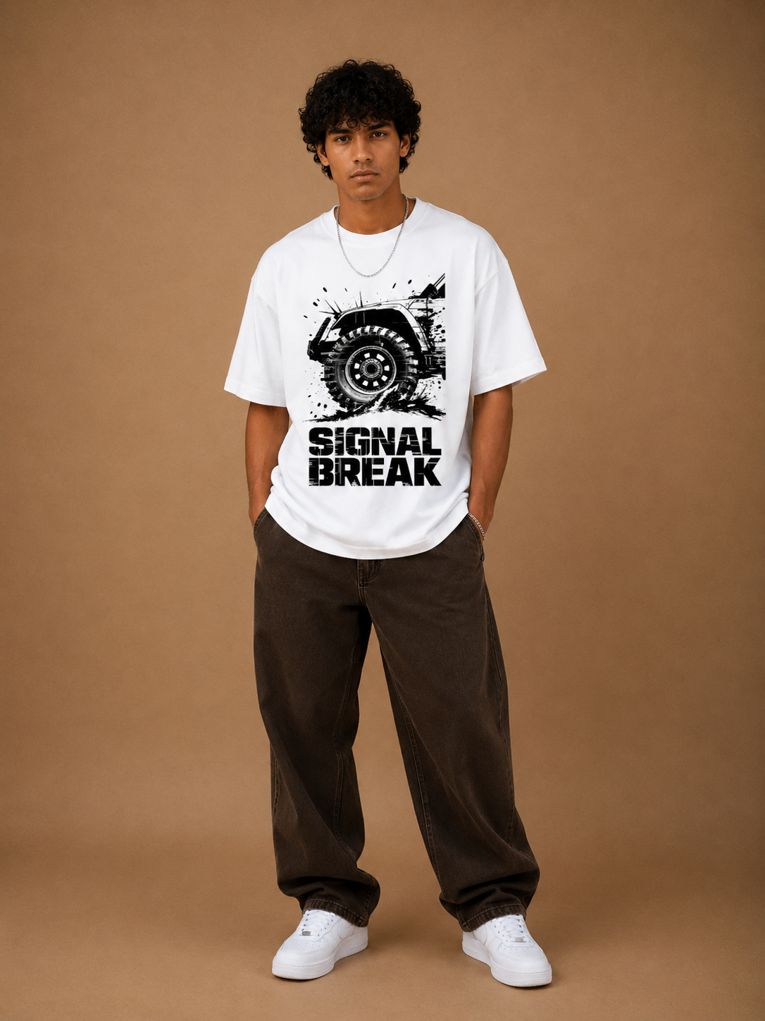 Signal Break Off-Road Graphic Oversized T-Shirt for Men