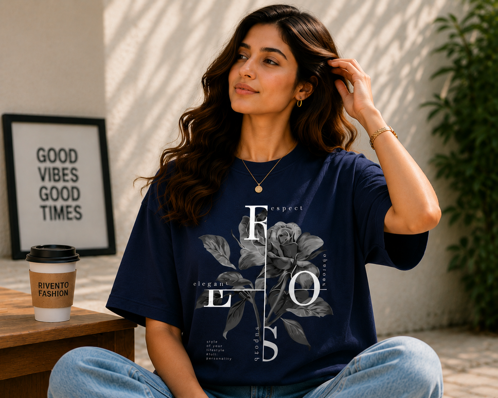 Women Monochrome Rose Aesthetic Oversized T-Shirt