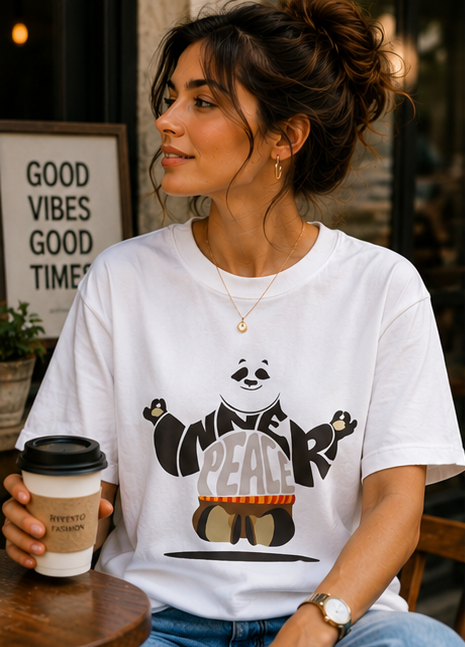 Women Inner Peace Panda Oversized Graphic T-Shirt