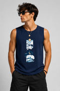 Dual Horizons Graphic Midnight Blue Tank Top for Men