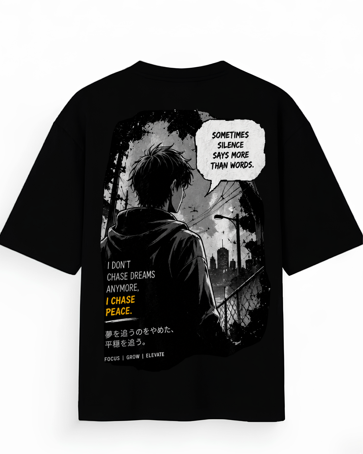 I Chase Peace Oversized Fit T-Shirt in Black - Rivento Fashion oversized t-shirt for men