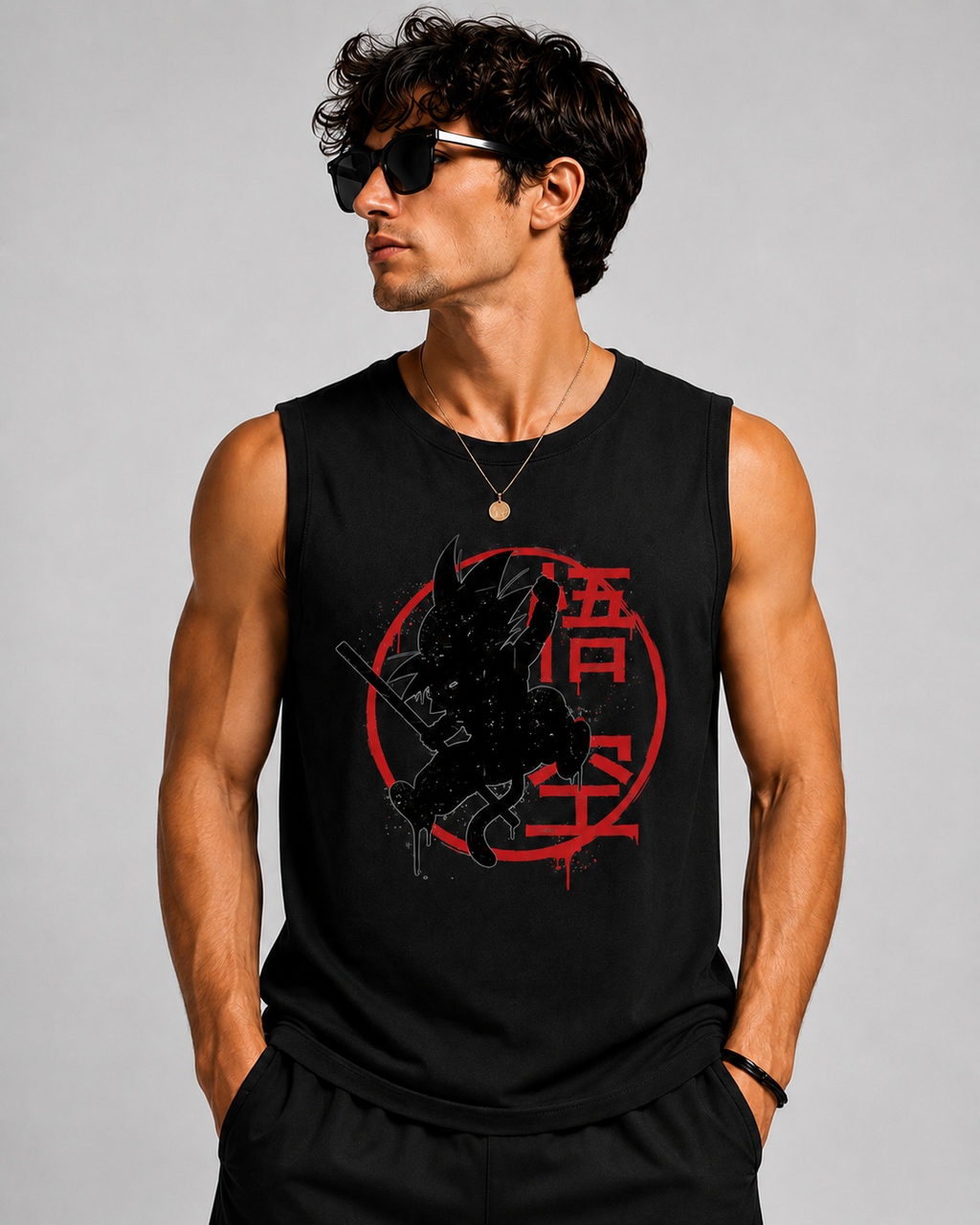 Shadow Warrior Black Graphic Printed Tank Top for Men