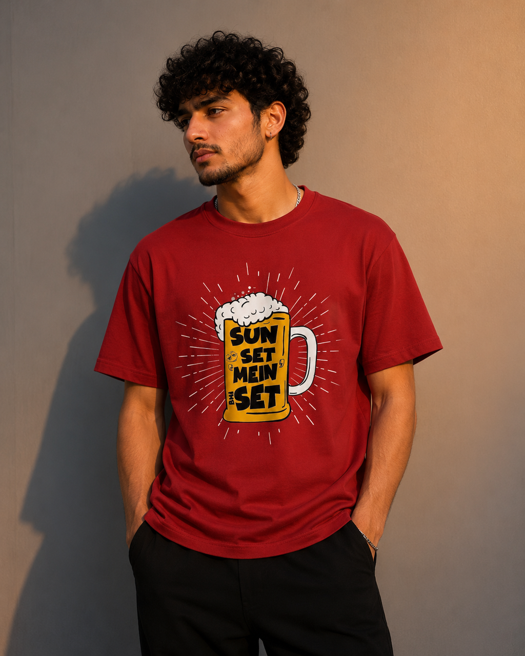 Sun Set Mein Set Men Classic Fit Funny Beer Graphic T-Shirt
