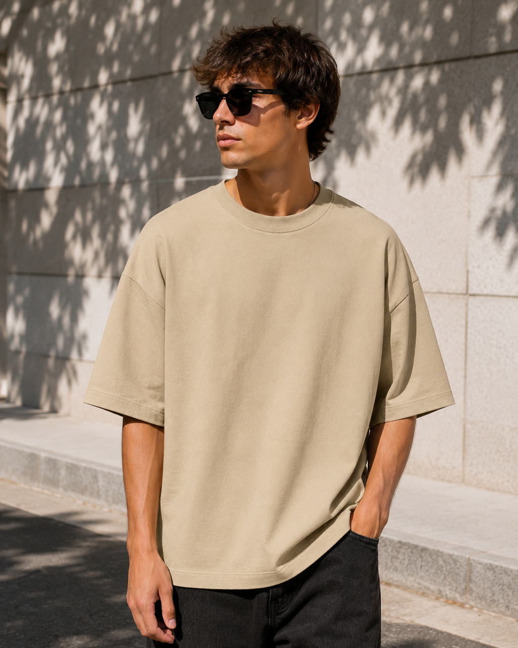 Men's Taupe Oversized Drop Shoulder T-Shirt