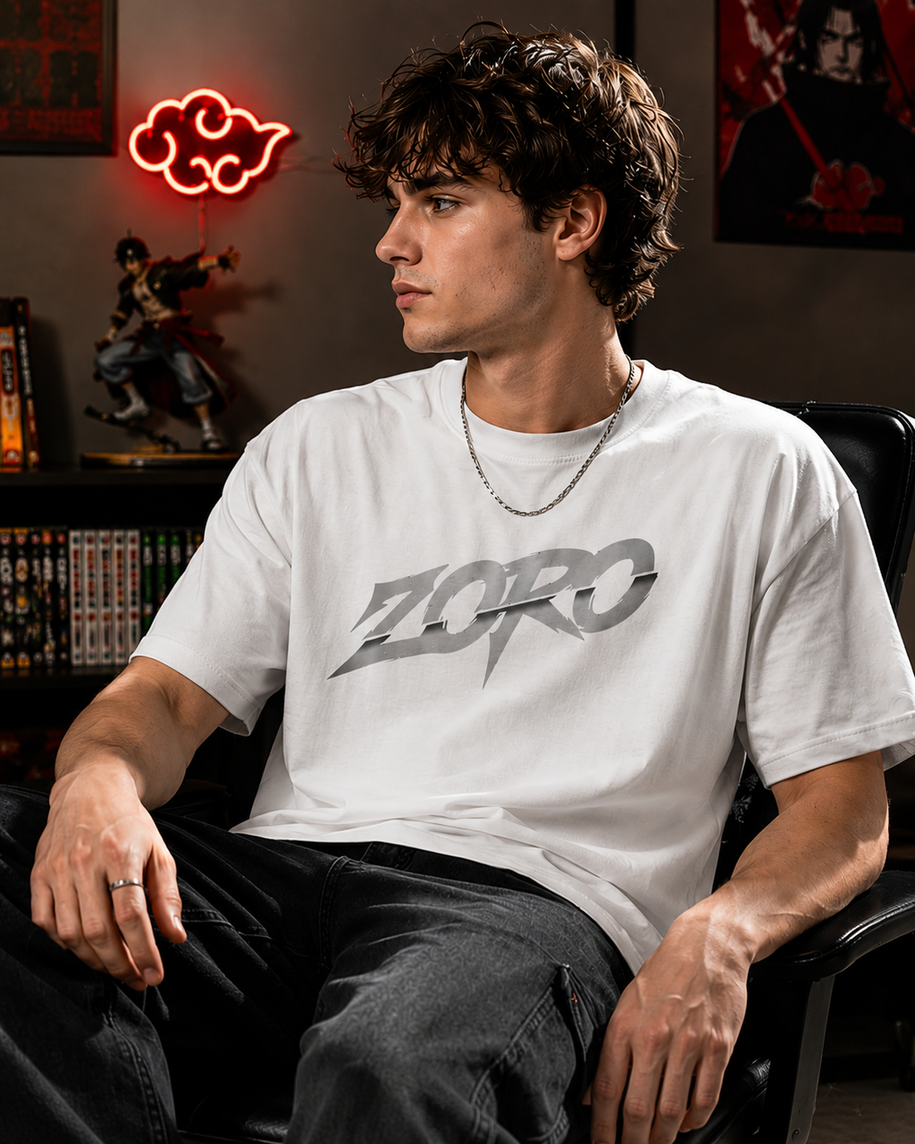 Three Sword Warrior Back Print Oversized T-Shirt for Men