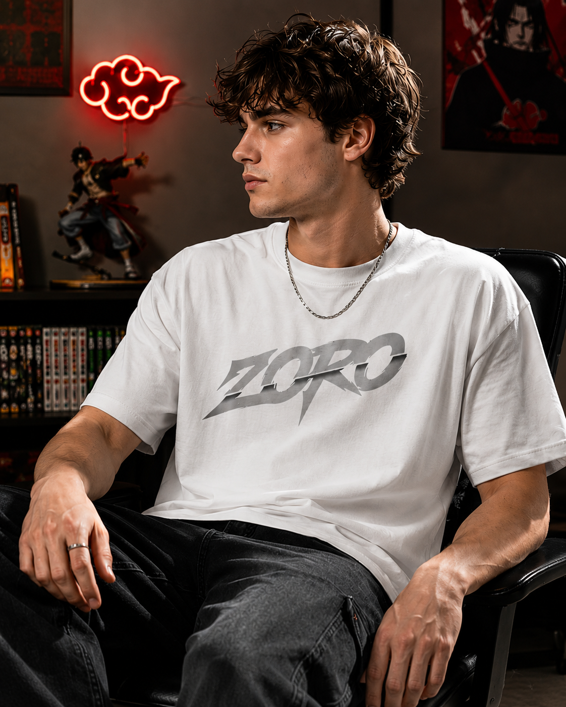 Three Sword Warrior Back Print Oversized T-Shirt for Men