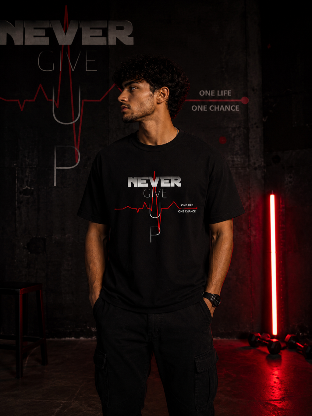 Never Give Up Motivation Graphic Men Classic Fit T-Shirt