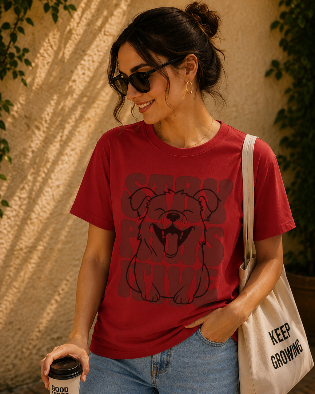 Women Stay Pawsitive Dog Graphic T-Shirt