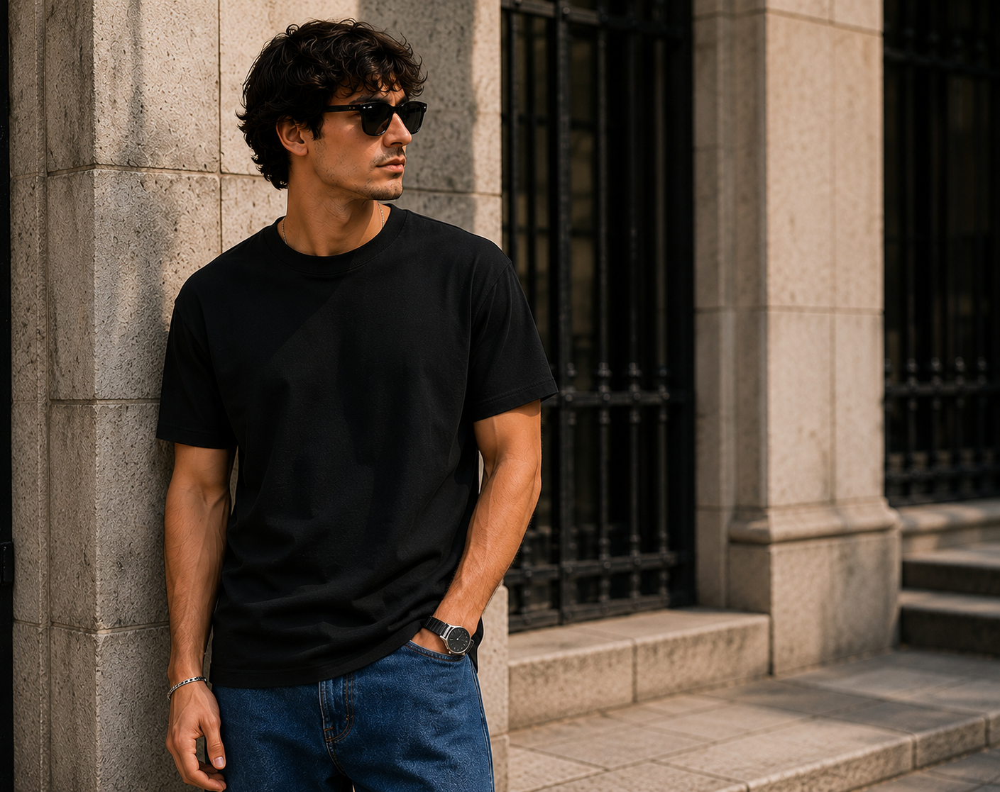 Men's Signature Classic Black Classic Fit Cotton Solid T-Shirt