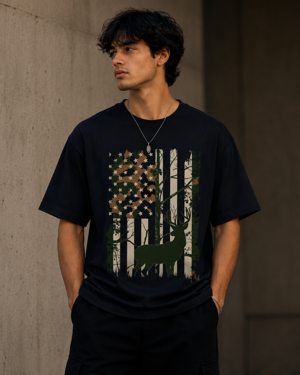 Vintage Deer Flag Graphic Men Classic Fit T-Shirt