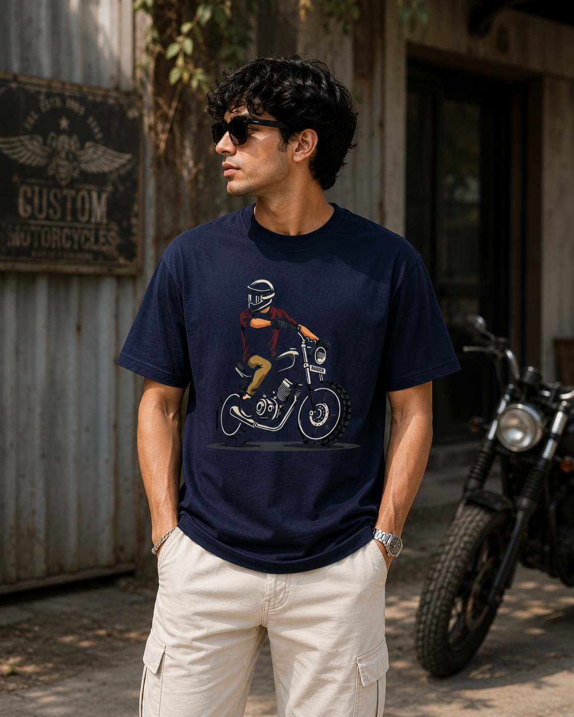 Vintage Motorcycle Rider Graphic Men Classic Fit T-Shirt