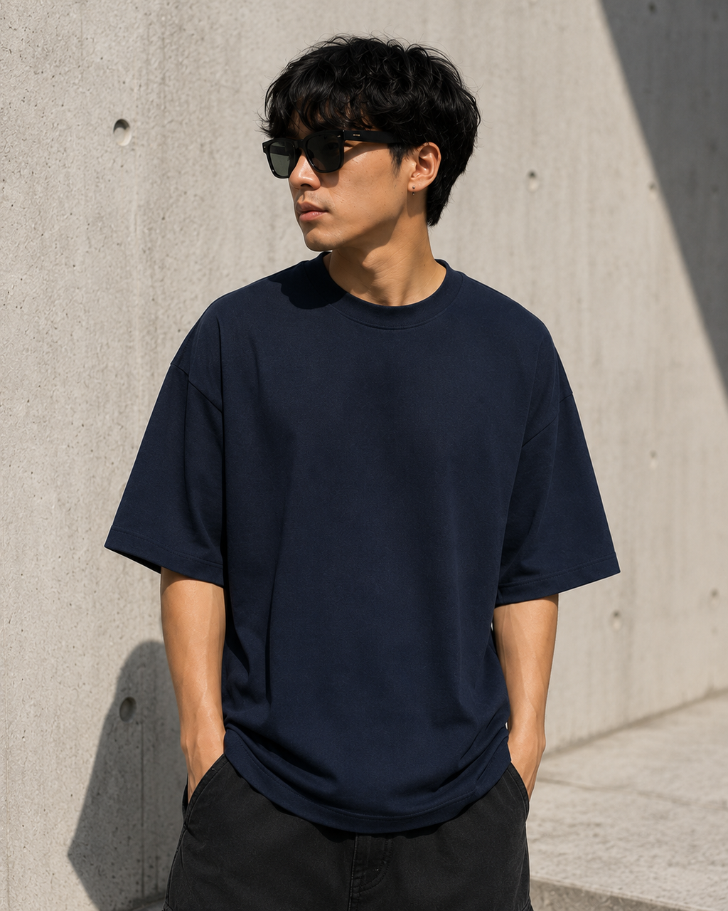 Men's Midnight Blue Oversized Drop Shoulder T-Shirt
