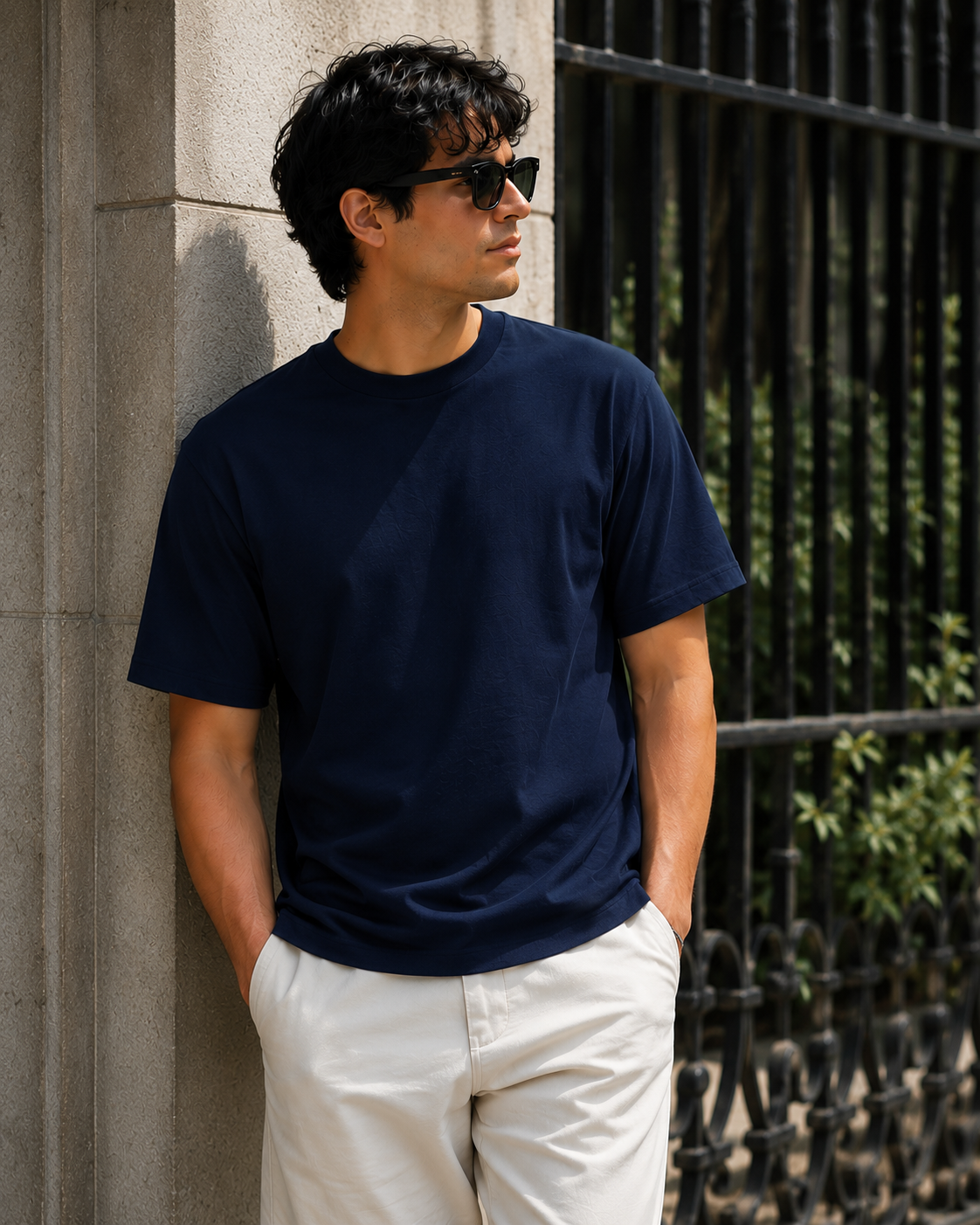 Men's Signature Classic Navy Blue Classic Fit Cotton Solid T-Shirt