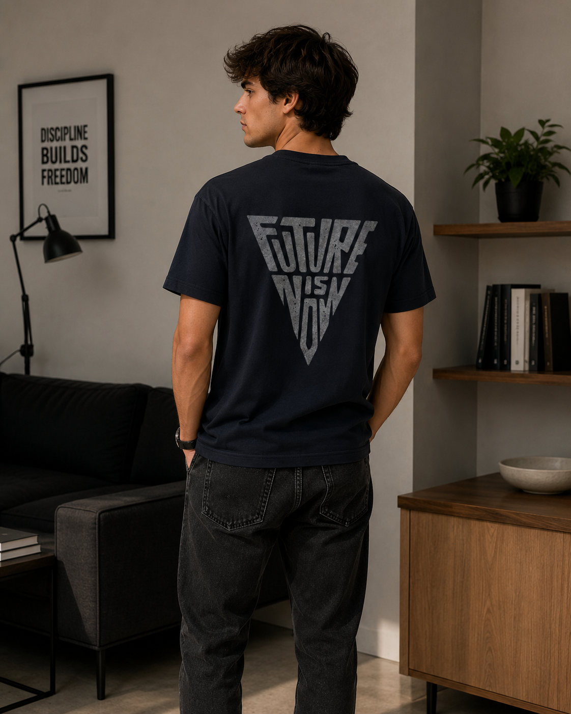Future Is Now Back Print Classic Fit T-Shirt for Men