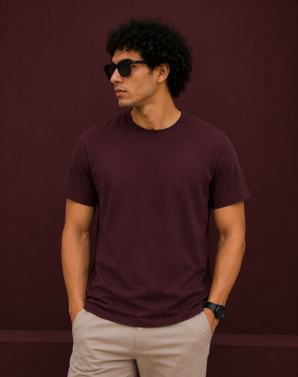 Softcore Men's Premium Maroon Classic Fit Solid T-Shirt