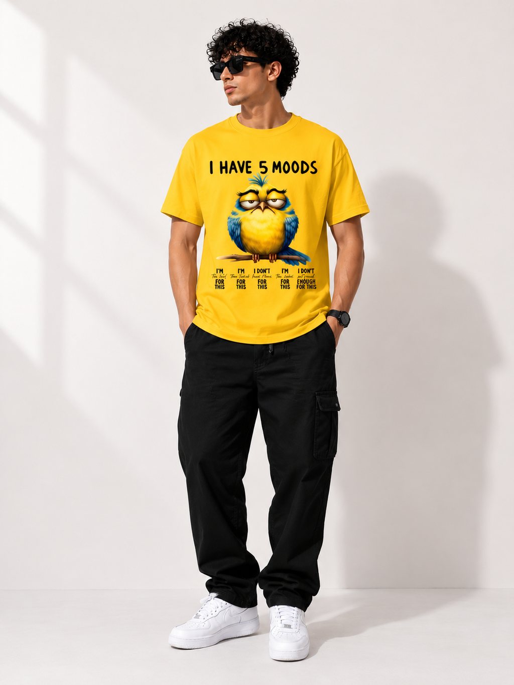 I Have 5 Moods Men Classic Fit Funny Owl Graphic T-Shirt