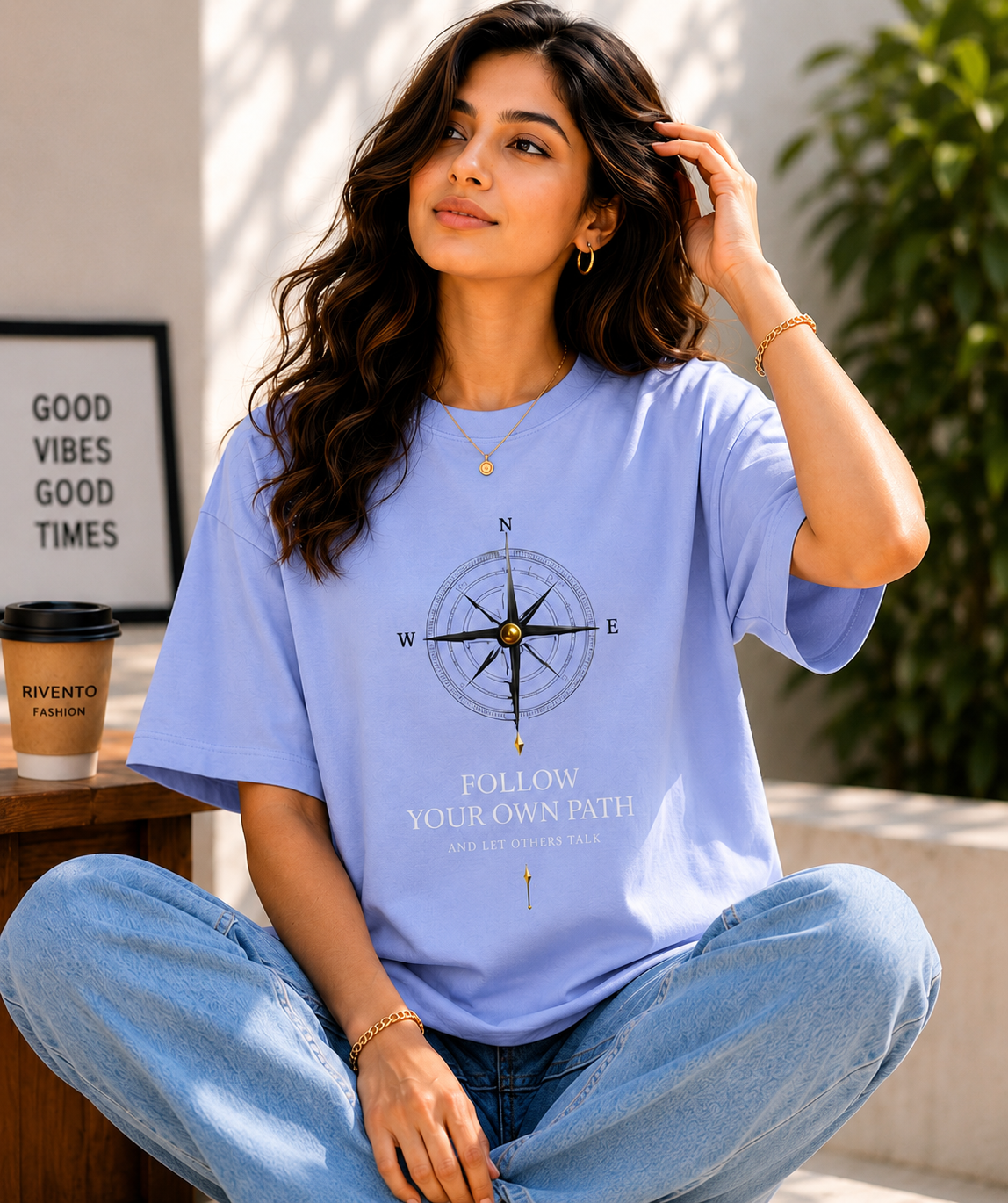 Women Choose Your Direction Oversized Graphic T-Shirt
