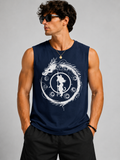Dragon Warrior Navy Blue Anime Graphic Tank Top for Men