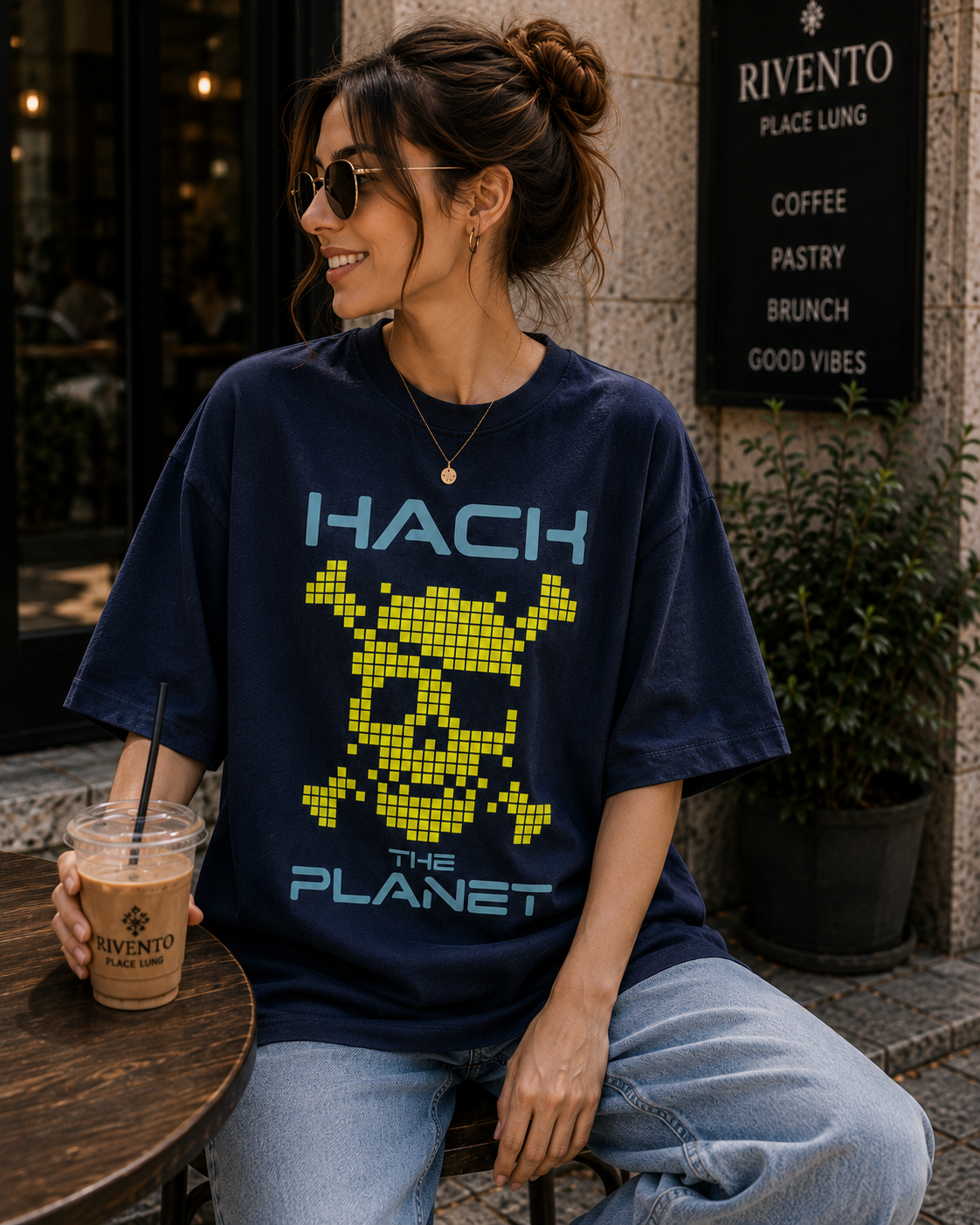Women Hack The Planet Oversized Graphic T-Shirt
