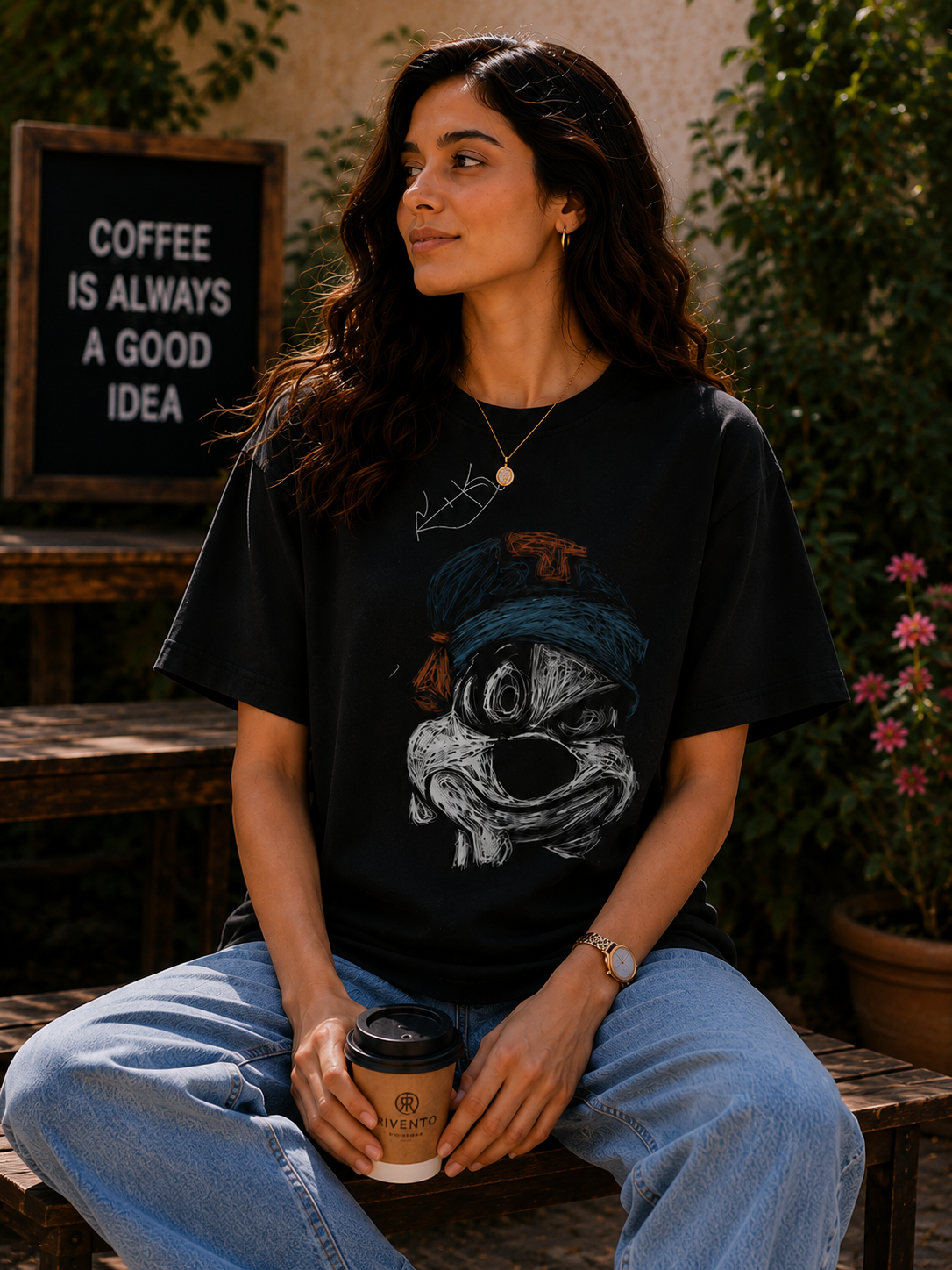 Women Shadow Smile Oversized T-Shirt