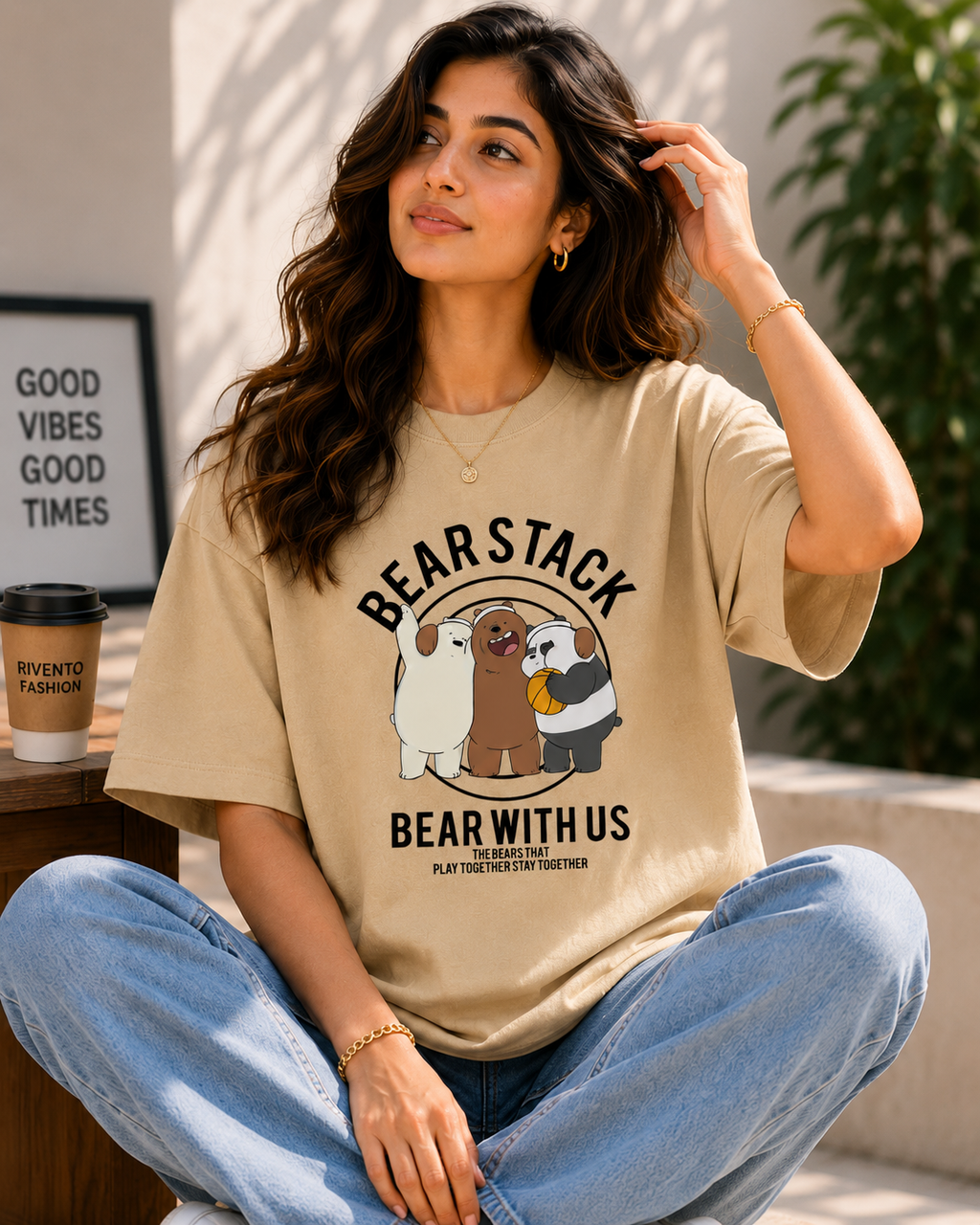 Women Bearstack Oversized Graphic T-Shirt