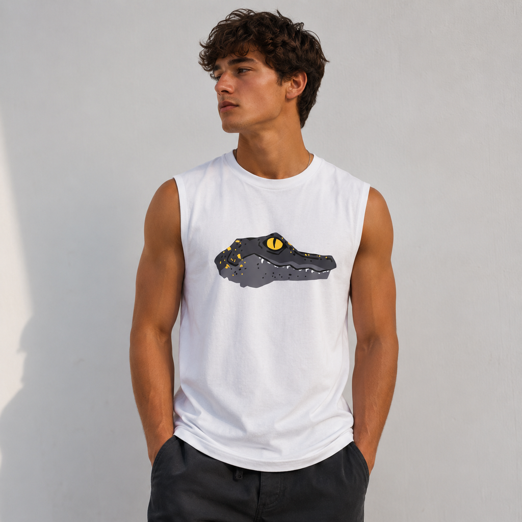 Wild Crocodile White Tank Top