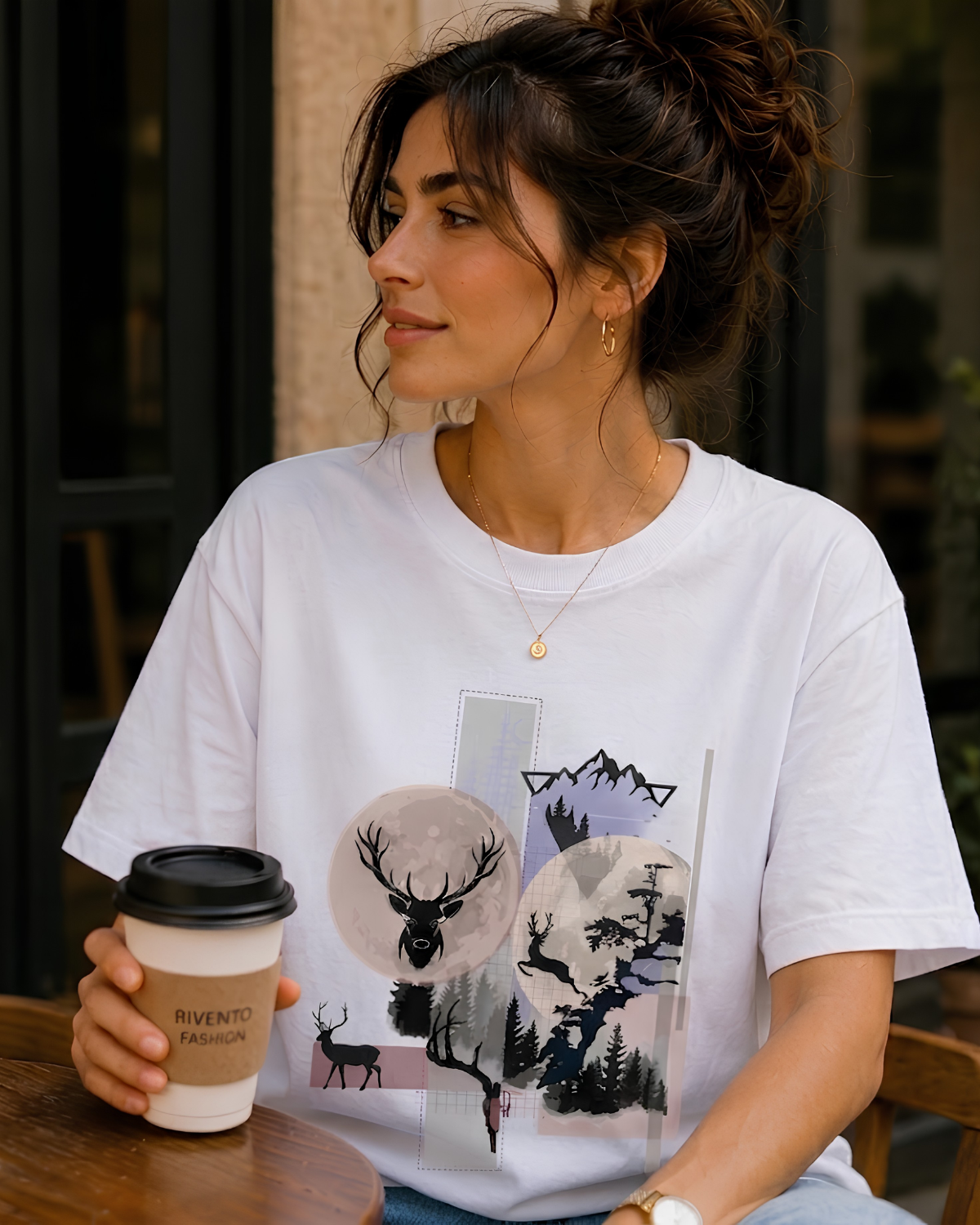Women Mountain Deer Wilderness Oversized T-Shirt