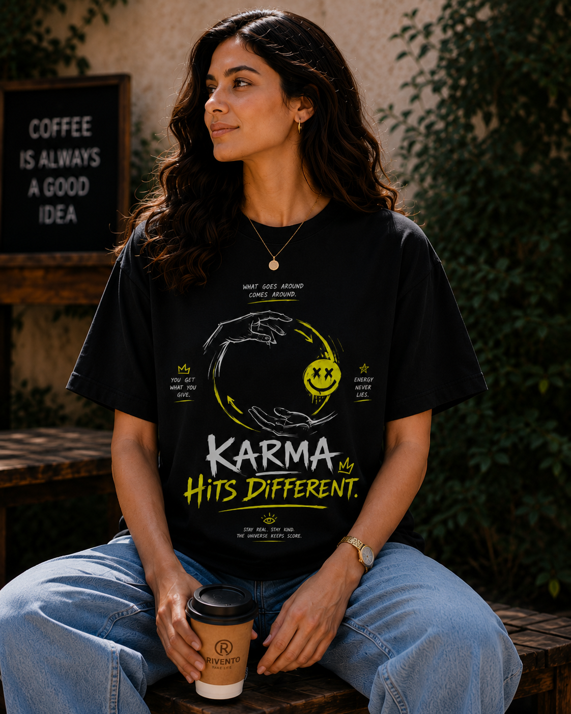 Women Karma Hits Different Oversized Graphic T-Shirt